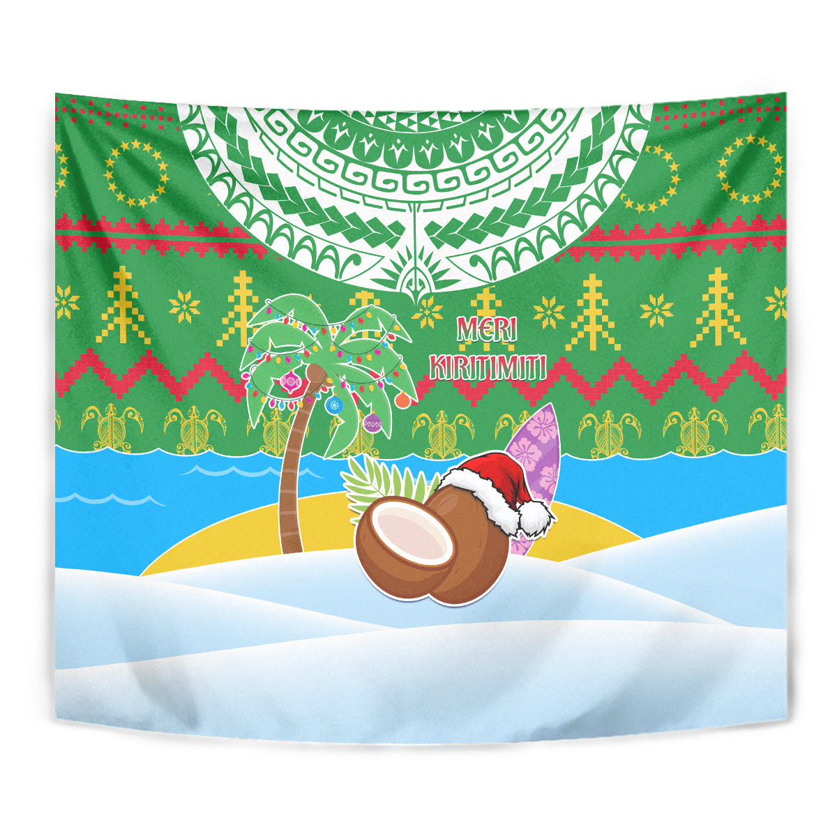Cook Islands Christmas Tapestry Coconut Santa Beach Style LT05 - Polynesian Pride