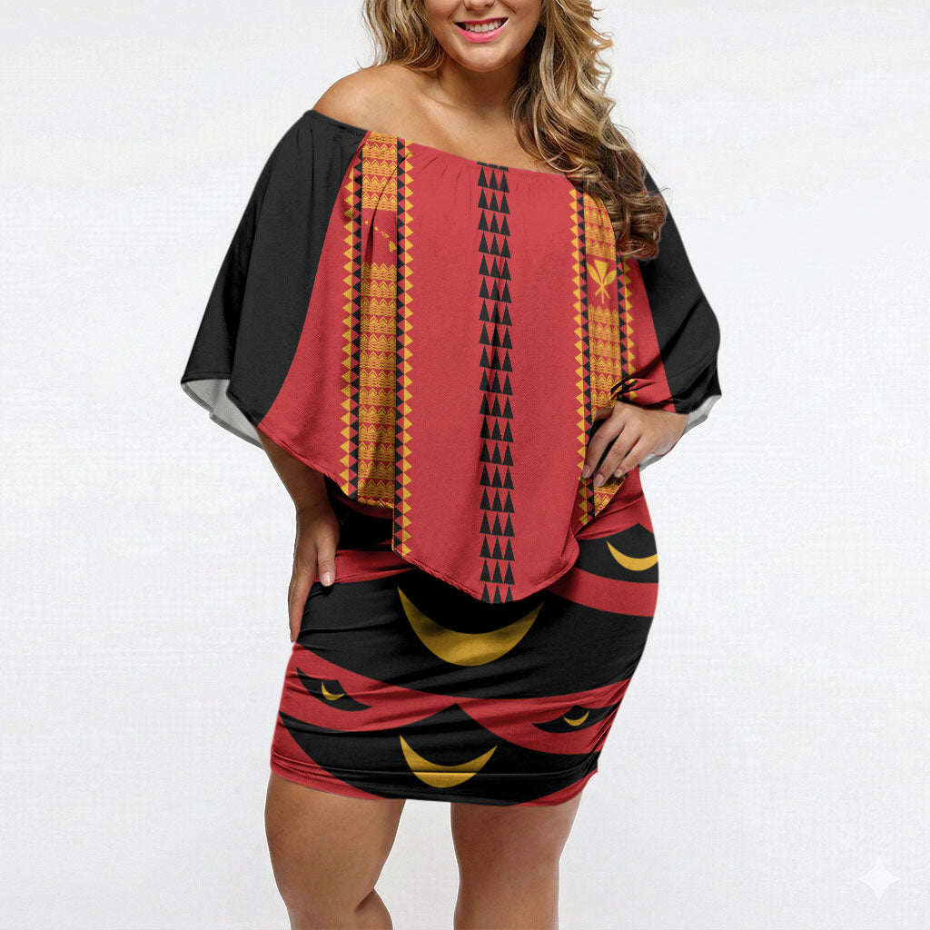 Hawaii Ahu Ula Inspired Off Shoulder Short Dress Red Version LT05 Women Red - Polynesian Pride