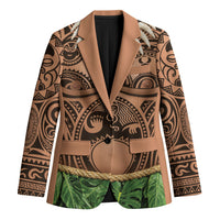 Hawaii Warrior Tattoo Inspired Blazer Tropical Leaf Skirt Costume LT05 Unisex Beige - Polynesian Pride