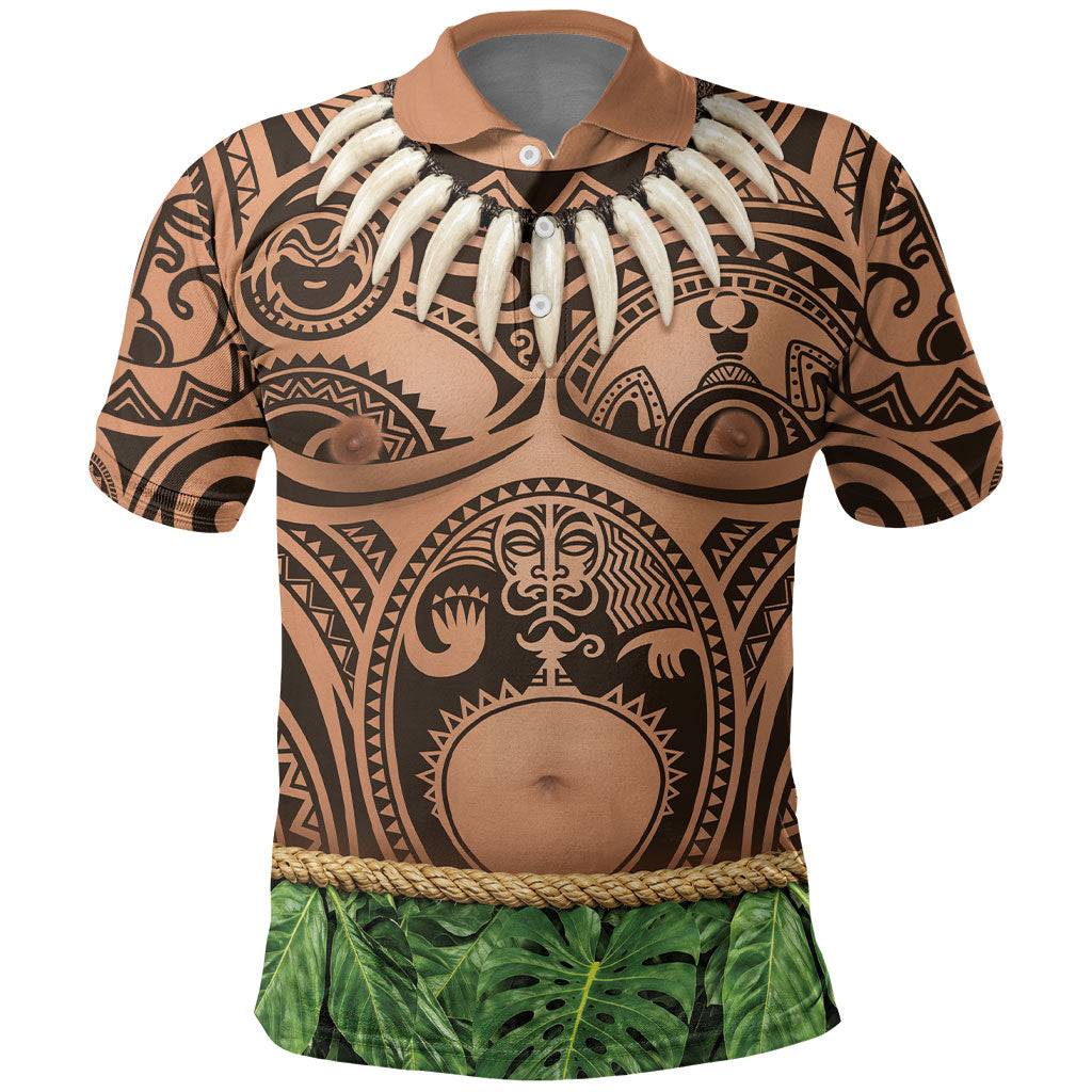 Hawaii Warrior Tattoo Inspired Polo Shirt Tropical Leaf Skirt Costume LT05 Beige - Polynesian Pride
