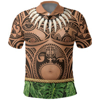 Hawaii Warrior Tattoo Inspired Polo Shirt Tropical Leaf Skirt Costume LT05 Beige - Polynesian Pride
