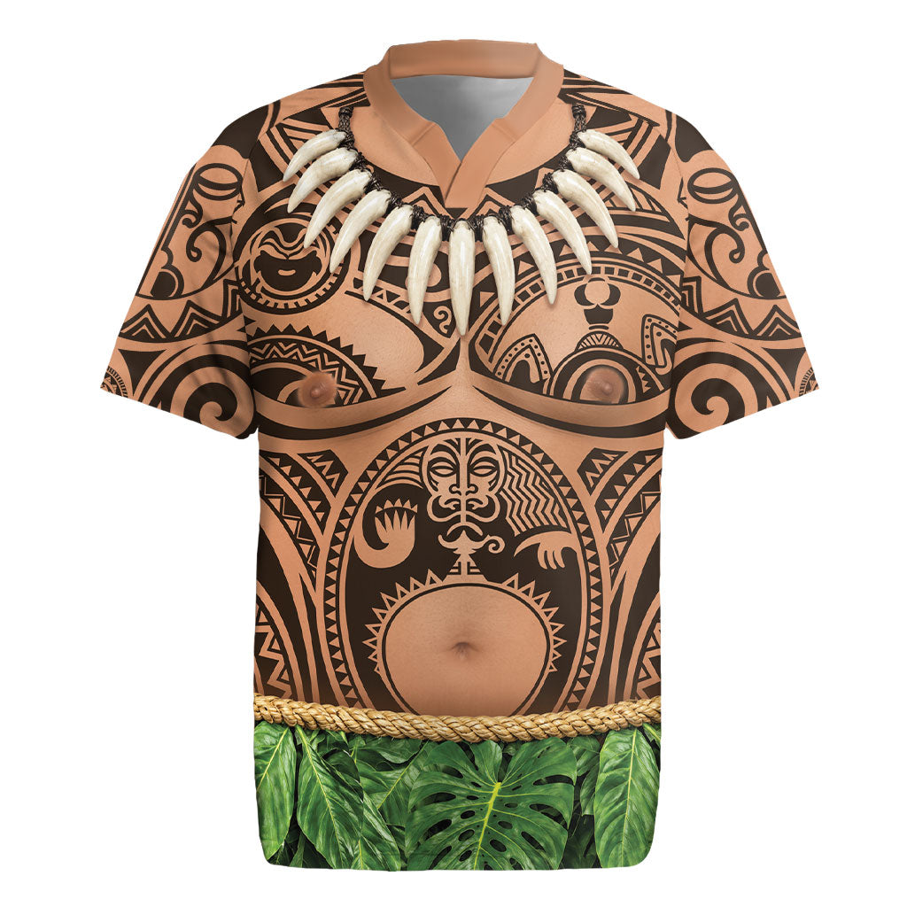 Hawaii Warrior Tattoo Inspired Rugby Jersey Tropical Leaf Skirt Costume LT05 Beige - Polynesian Pride
