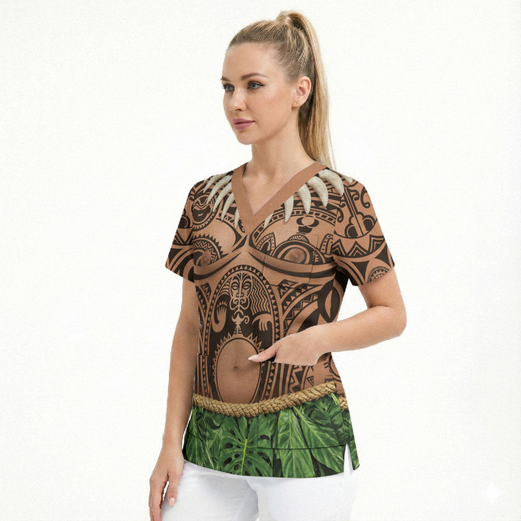 Hawaii Warrior Tattoo Inspired Scrub Top Tropical Leaf Skirt Costume LT05 - Polynesian Pride