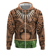 Hawaii Warrior Tattoo Inspired Zip Hoodie Tropical Leaf Skirt Costume LT05 Zip Hoodie Beige - Polynesian Pride