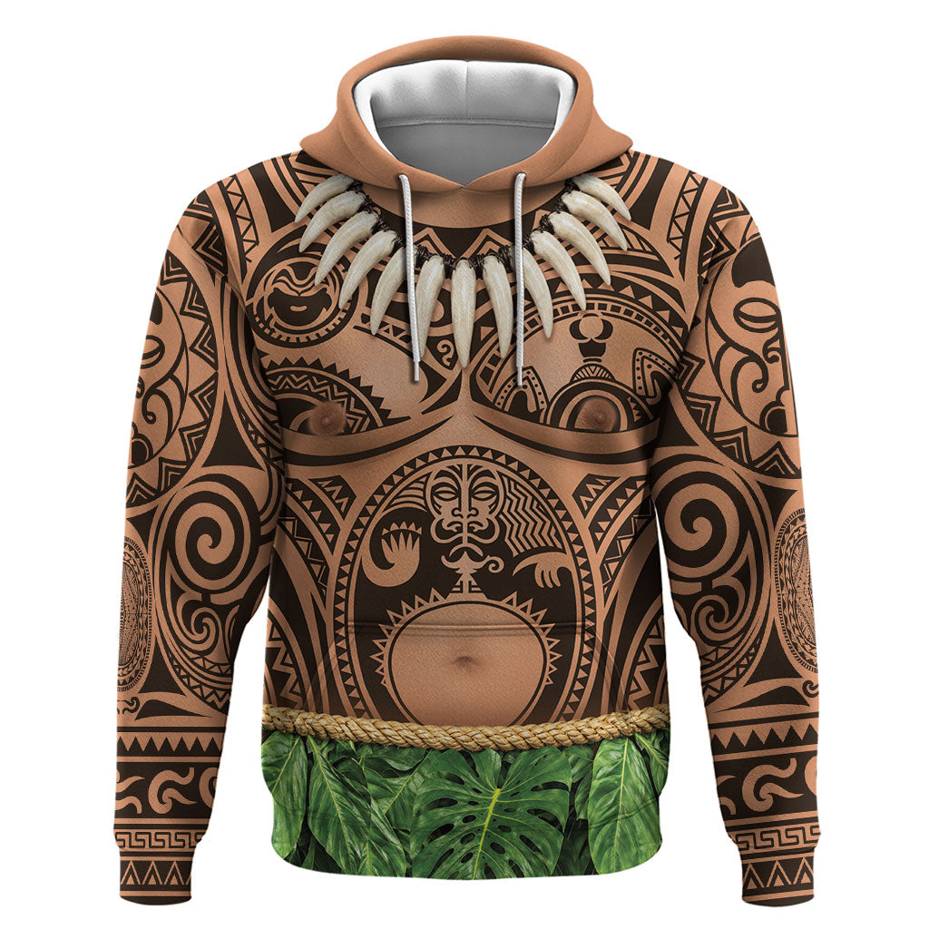 Hawaii Warrior Tattoo Inspired Zip Hoodie Tropical Leaf Skirt Costume LT05 Pullover Hoodie Beige - Polynesian Pride