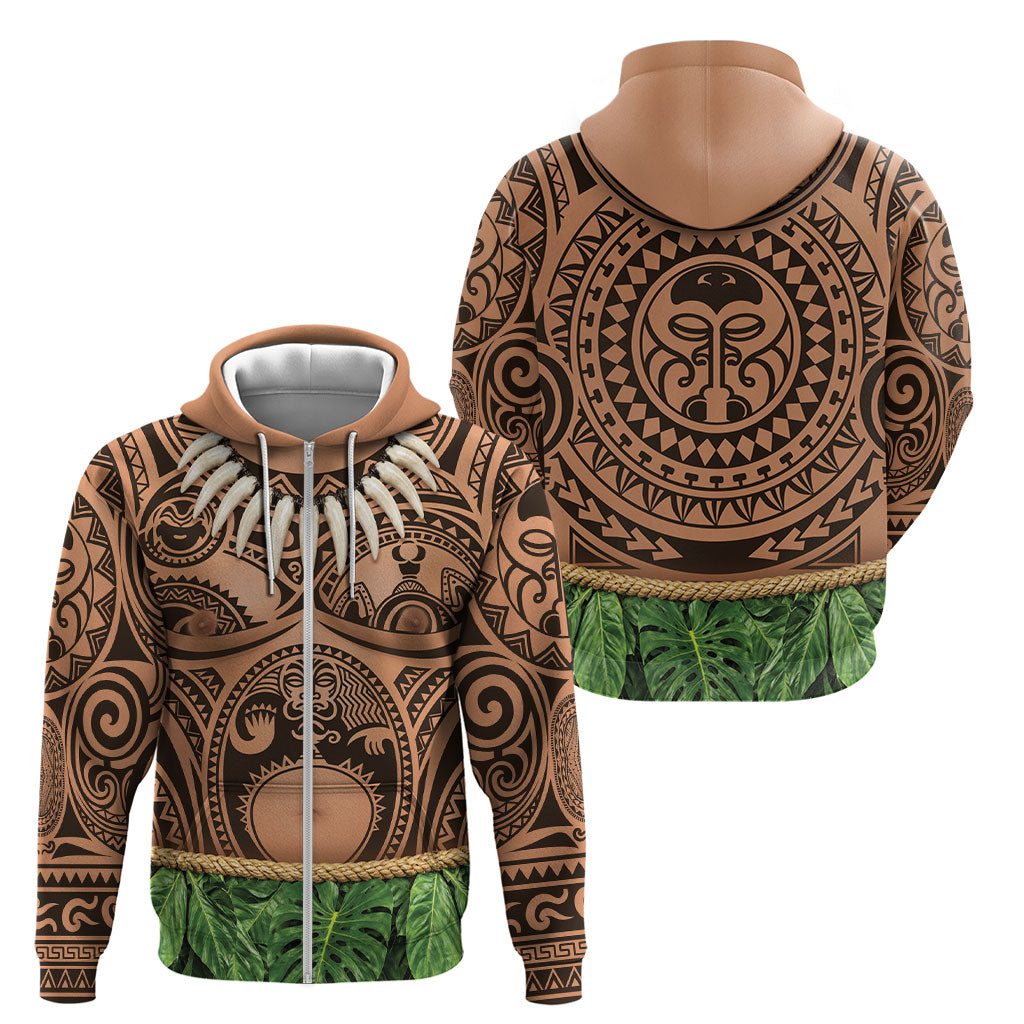 Hawaii Warrior Tattoo Inspired Zip Hoodie Tropical Leaf Skirt Costume LT05 - Polynesian Pride