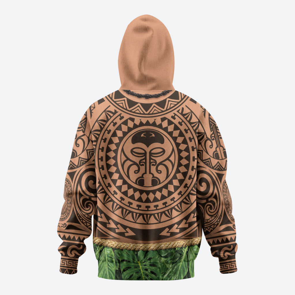 Hawaii Warrior Tattoo Inspired Zip Hoodie Tropical Leaf Skirt Costume LT05 - Polynesian Pride
