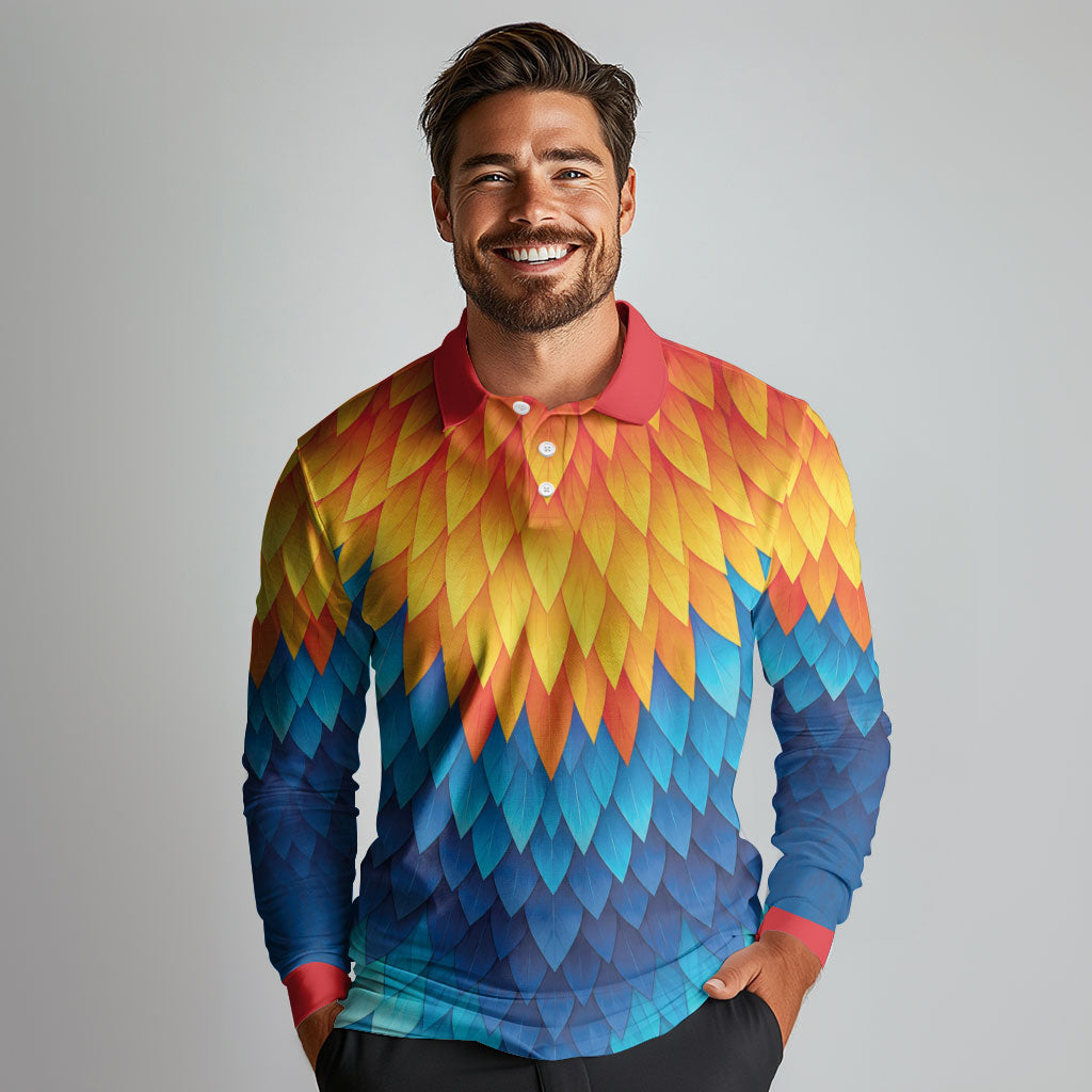 Polynesia Colorful Rooster Costume Long Sleeve Polo Shirt LT05 - Polynesian Pride