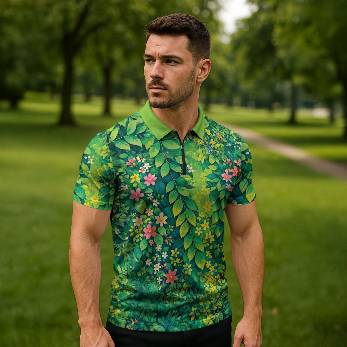 Polynesian Enchanted Mother Nature Costume Zipper Polo Shirt