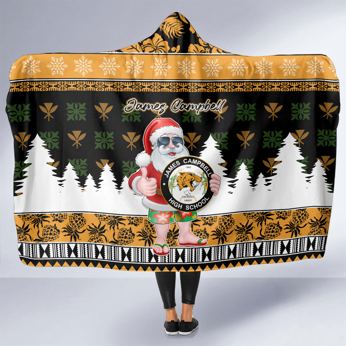 Custom Hawaii James Campbell High School Christmas Hooded Blanket Tropical Santa Claus LT05 - Polynesian Pride