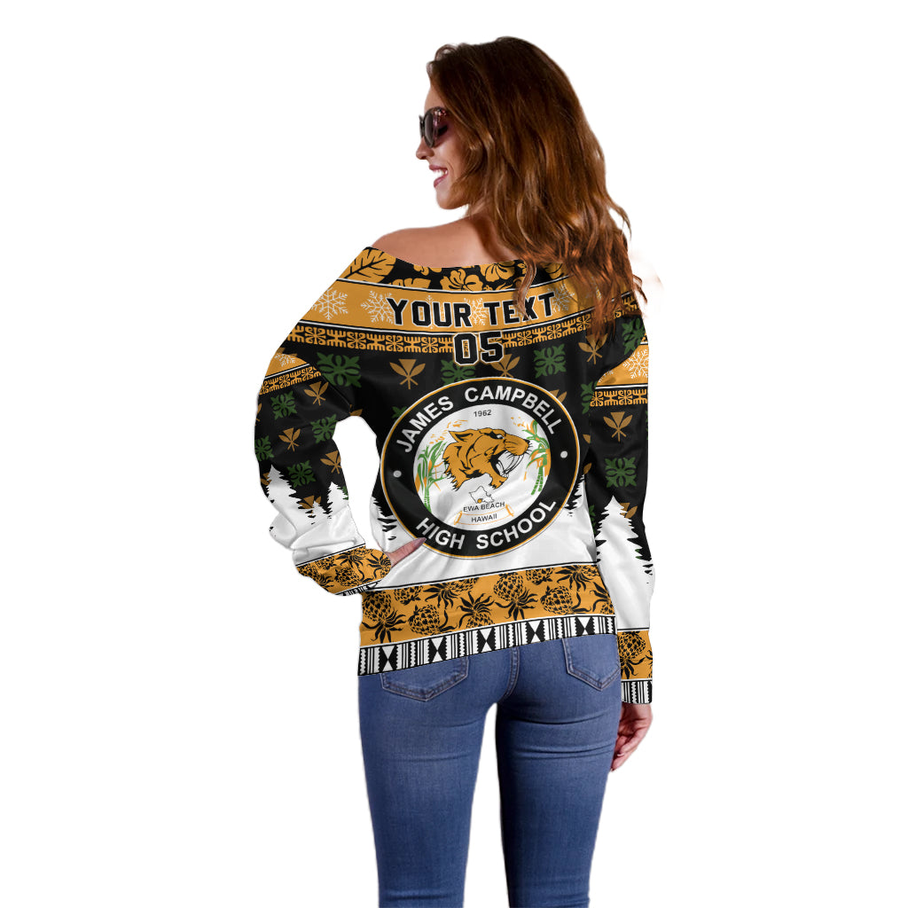 Custom Hawaii James Campbell High School Christmas Off Shoulder Sweater Tropical Santa Claus LT05 - Polynesian Pride