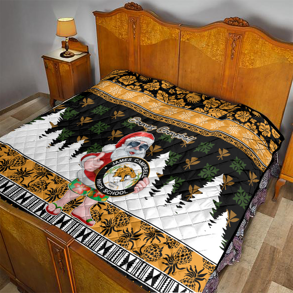 Custom Hawaii James Campbell High School Christmas Quilt Tropical Santa Claus LT05 - Polynesian Pride