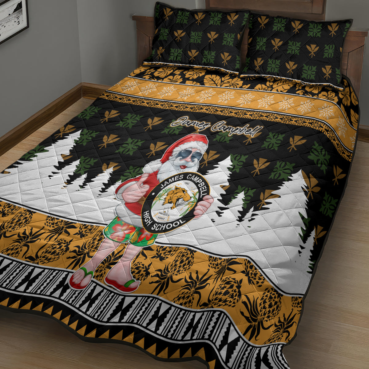 Custom Hawaii James Campbell High School Christmas Quilt Bed Set Tropical Santa Claus LT05 - Polynesian Pride