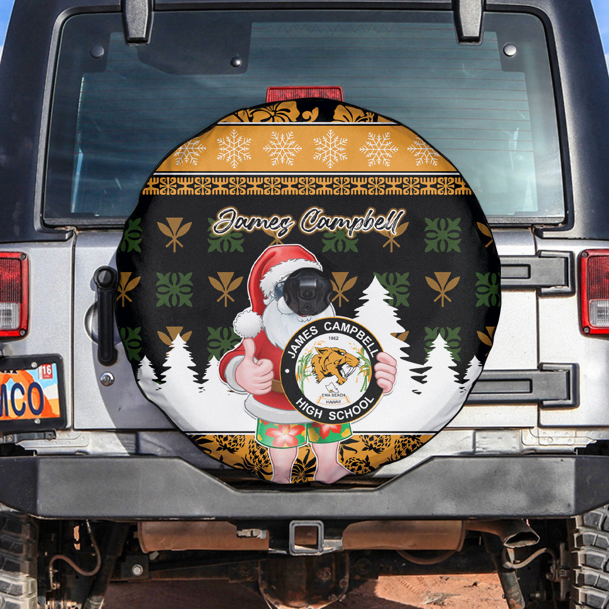 Custom Hawaii James Campbell High School Christmas Spare Tire Cover Tropical Santa Claus LT05 - Polynesian Pride