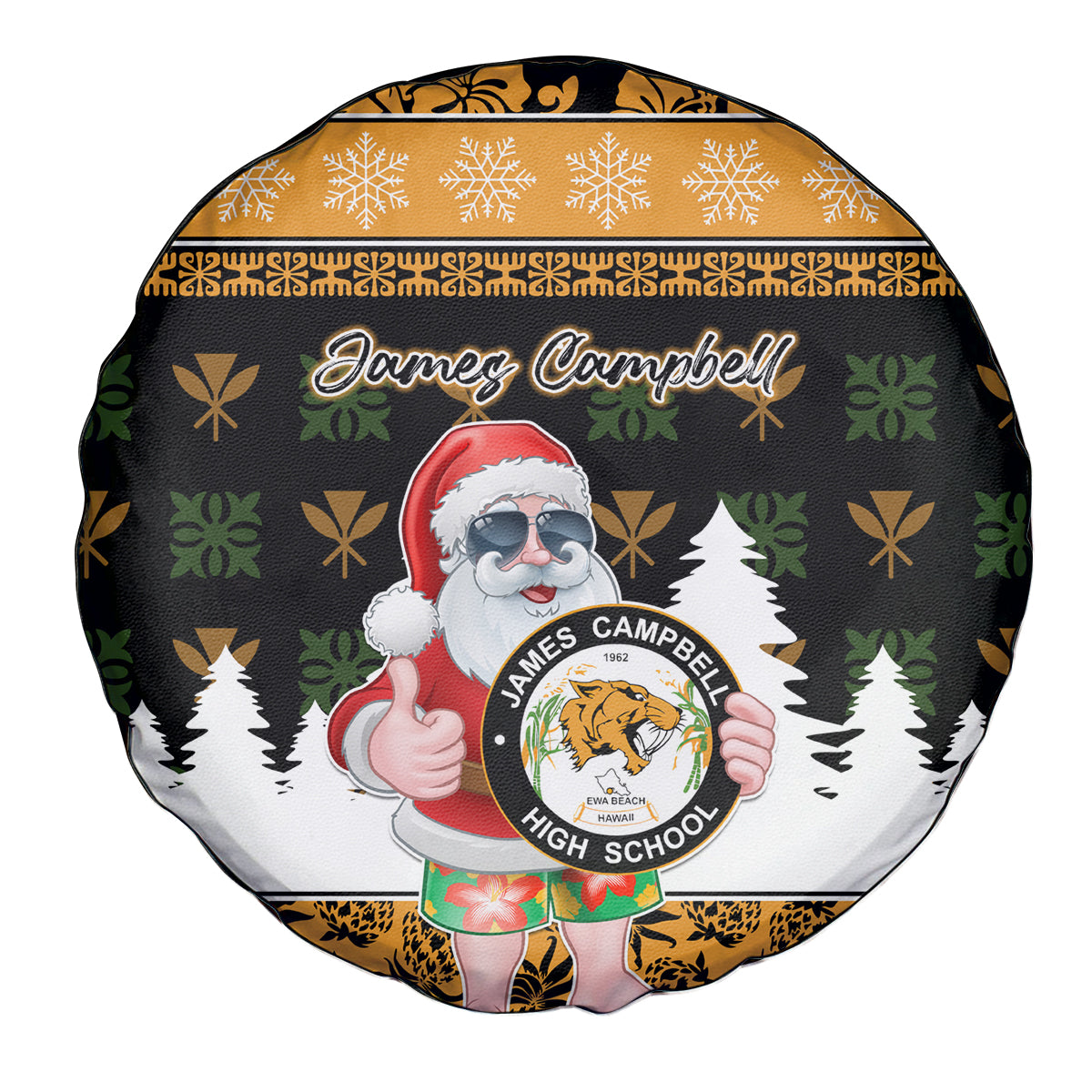 Custom Hawaii James Campbell High School Christmas Spare Tire Cover Tropical Santa Claus LT05 - Polynesian Pride