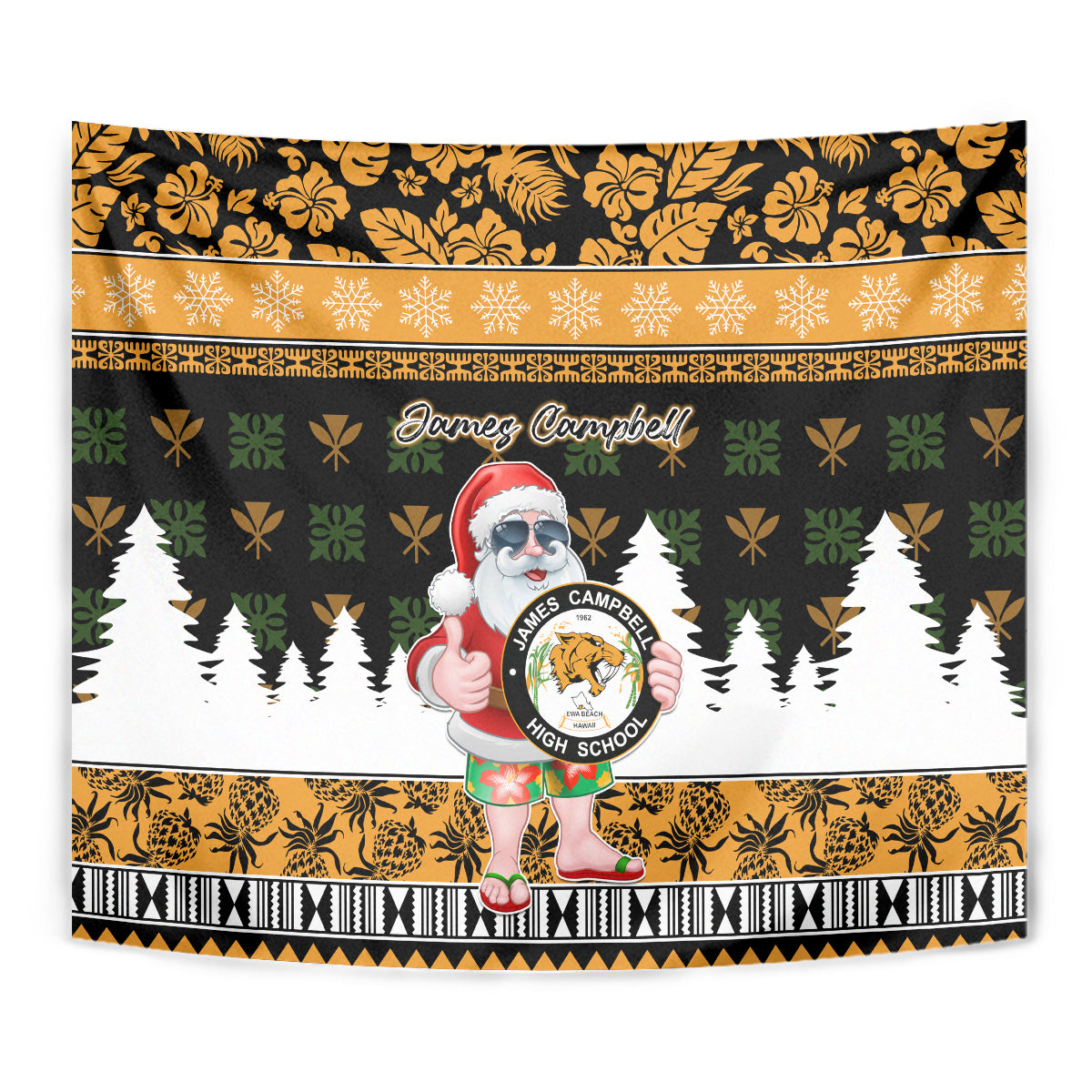 Custom Hawaii James Campbell High School Christmas Tapestry Tropical Santa Claus LT05 - Polynesian Pride