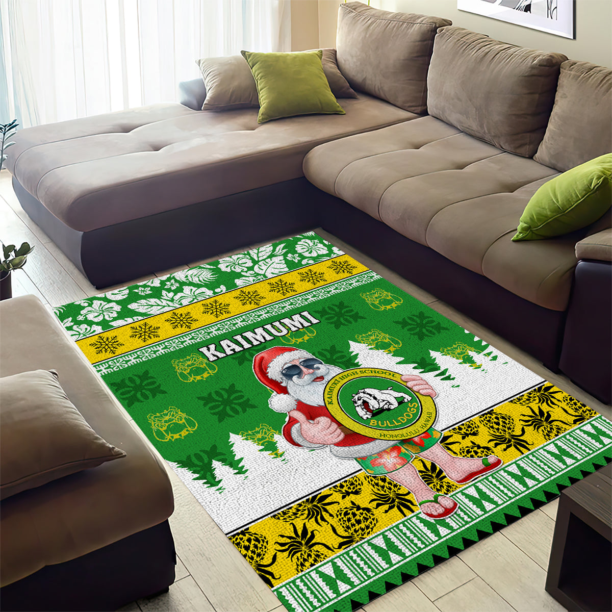 Custom Hawaii Kaimuki High School Christmas Area Rug Tropical Santa Claus LT05 - Polynesian Pride