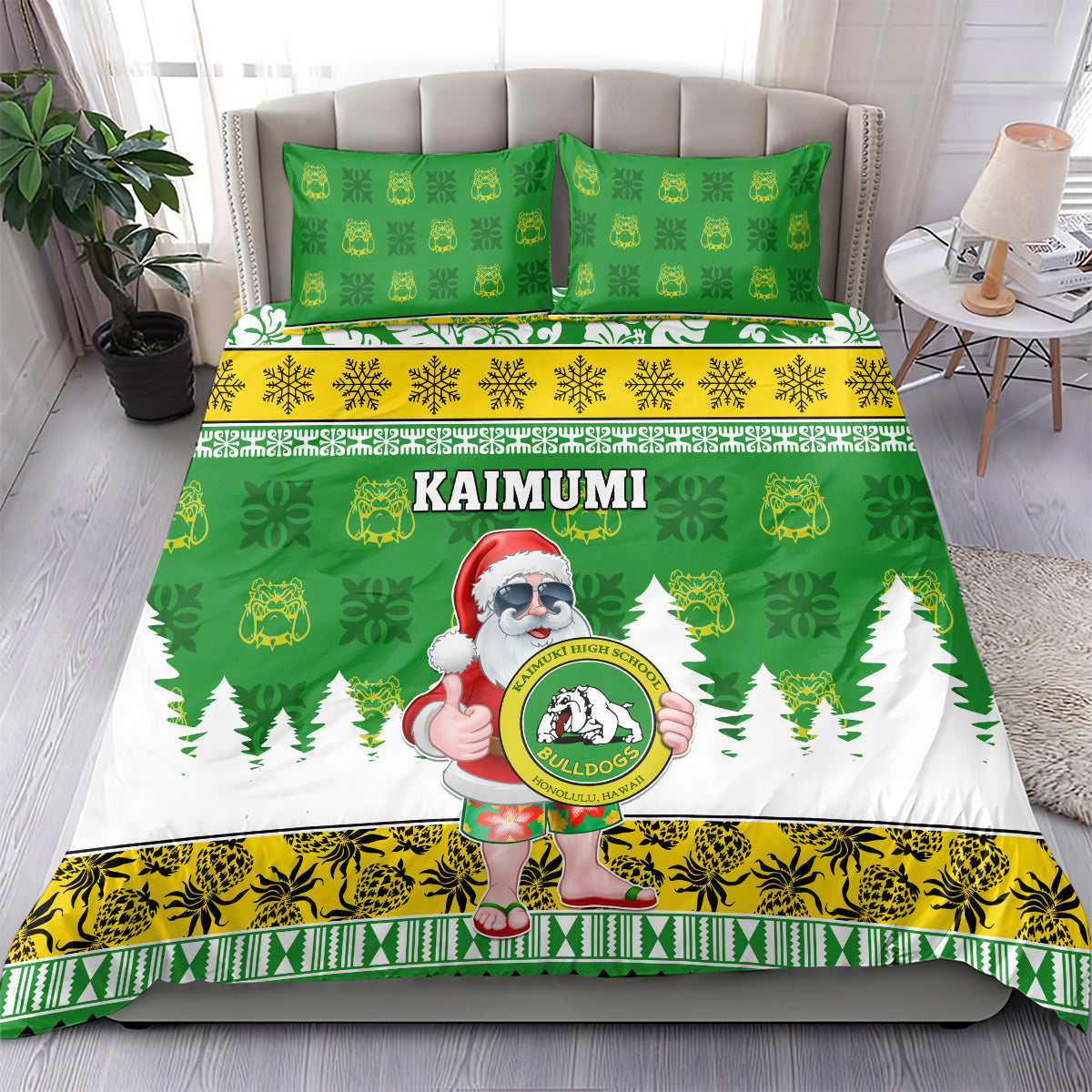 Custom Hawaii Kaimuki High School Christmas Bedding Set Tropical Santa Claus LT05 - Polynesian Pride