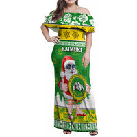 Custom Hawaii Kaimuki High School Christmas Family Matching Off Shoulder Maxi Dress and Hawaiian Shirt Tropical Santa Claus LT05 Mom's Dress Green - Polynesian Pride