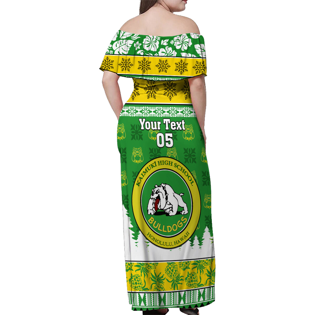 Custom Hawaii Kaimuki High School Christmas Family Matching Off Shoulder Maxi Dress and Hawaiian Shirt Tropical Santa Claus LT05 - Polynesian Pride