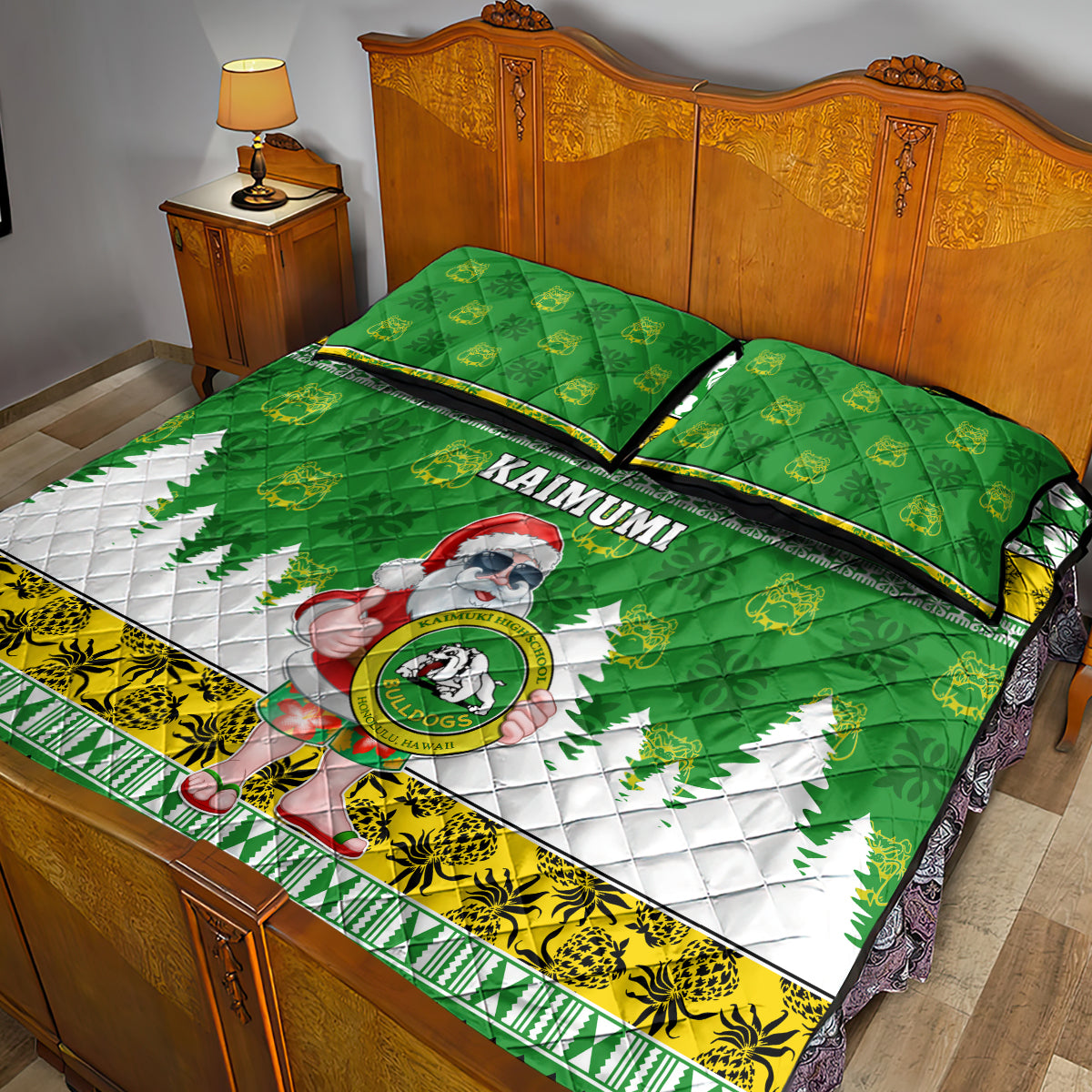 Custom Hawaii Kaimuki High School Christmas Quilt Bed Set Tropical Santa Claus LT05 - Polynesian Pride
