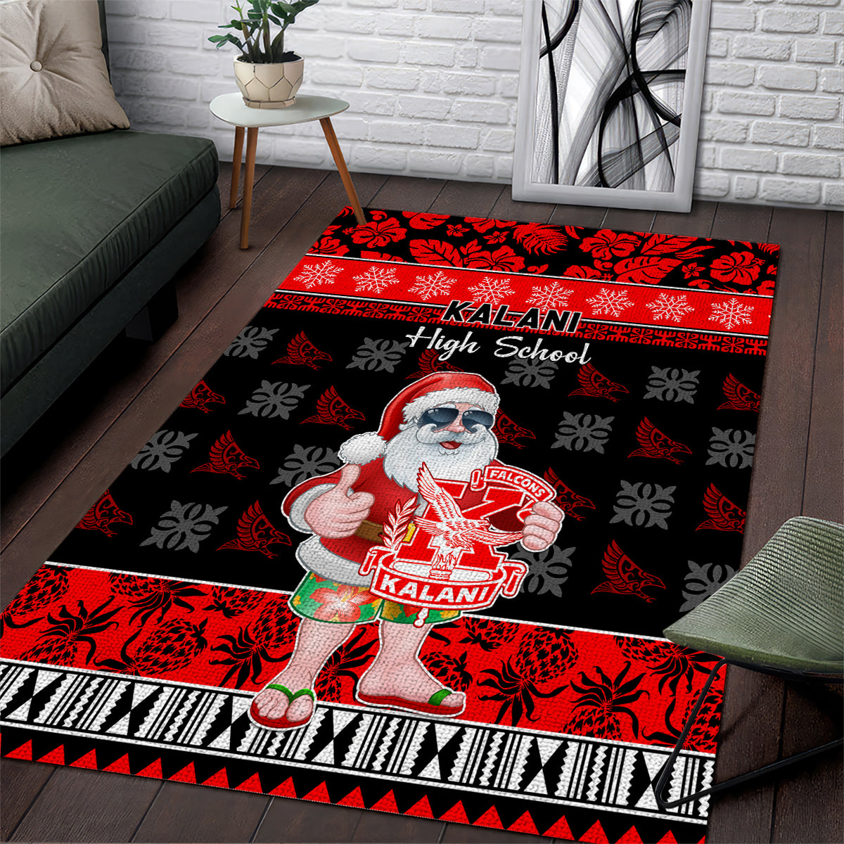 Custom Hawaii Kalani High School Christmas Area Rug Tropical Santa Claus LT05 Red - Polynesian Pride