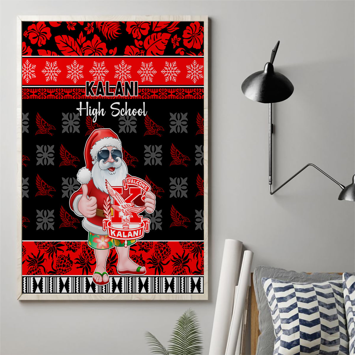 Custom Hawaii Kalani High School Christmas Canvas Wall Art Tropical Santa Claus LT05 - Polynesian Pride