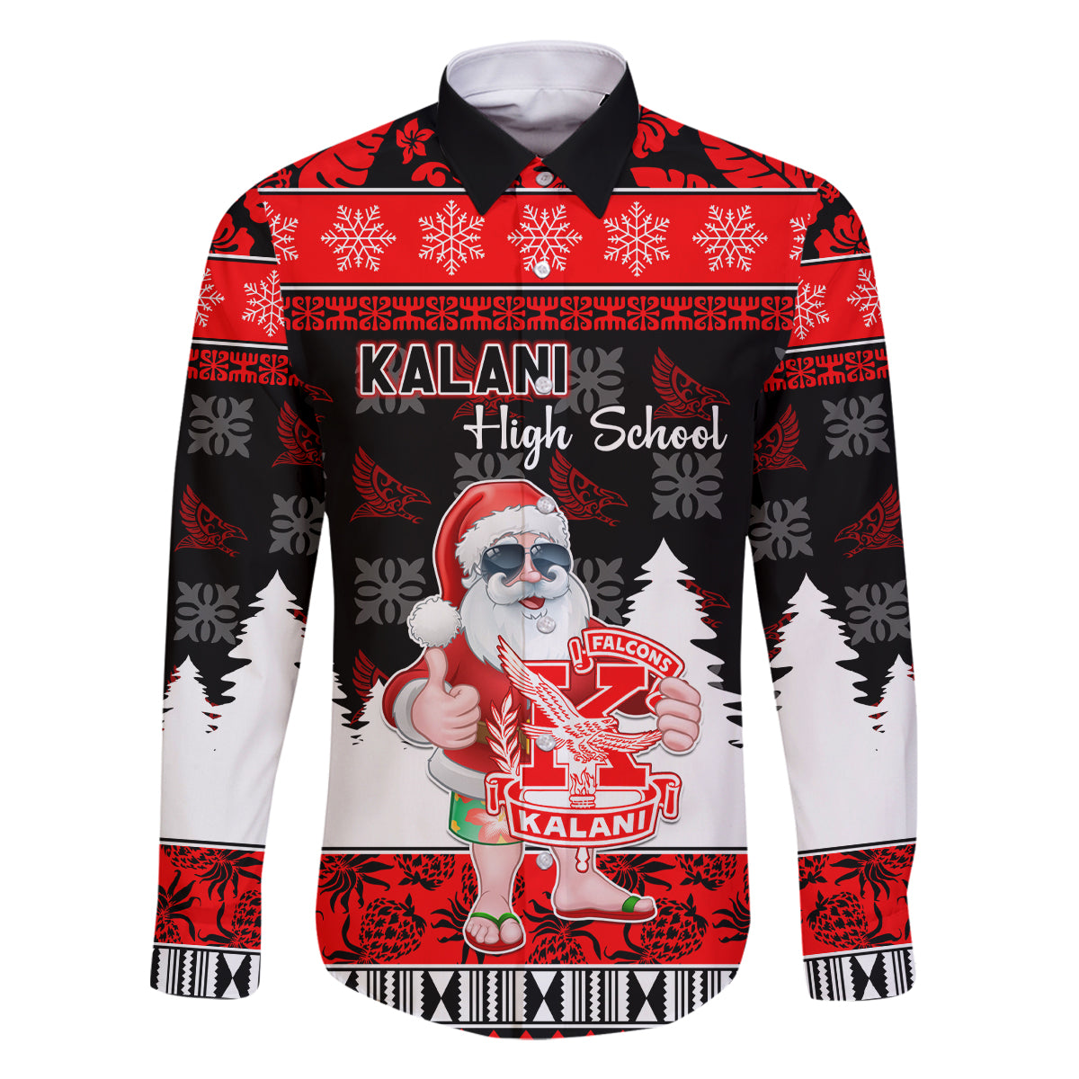 Custom Hawaii Kalani High School Christmas Family Matching Tank Maxi Dress and Hawaiian Shirt Tropical Santa Claus LT05 Dad's Shirt - Long Sleeve Red - Polynesian Pride