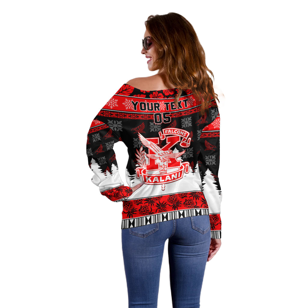 Custom Hawaii Kalani High School Christmas Off Shoulder Sweater Tropical Santa Claus LT05 - Polynesian Pride