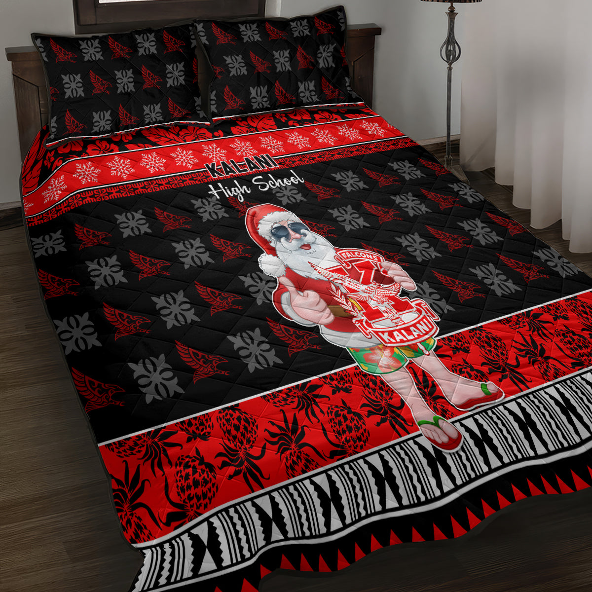 Custom Hawaii Kalani High School Christmas Quilt Bed Set Tropical Santa Claus LT05 - Polynesian Pride
