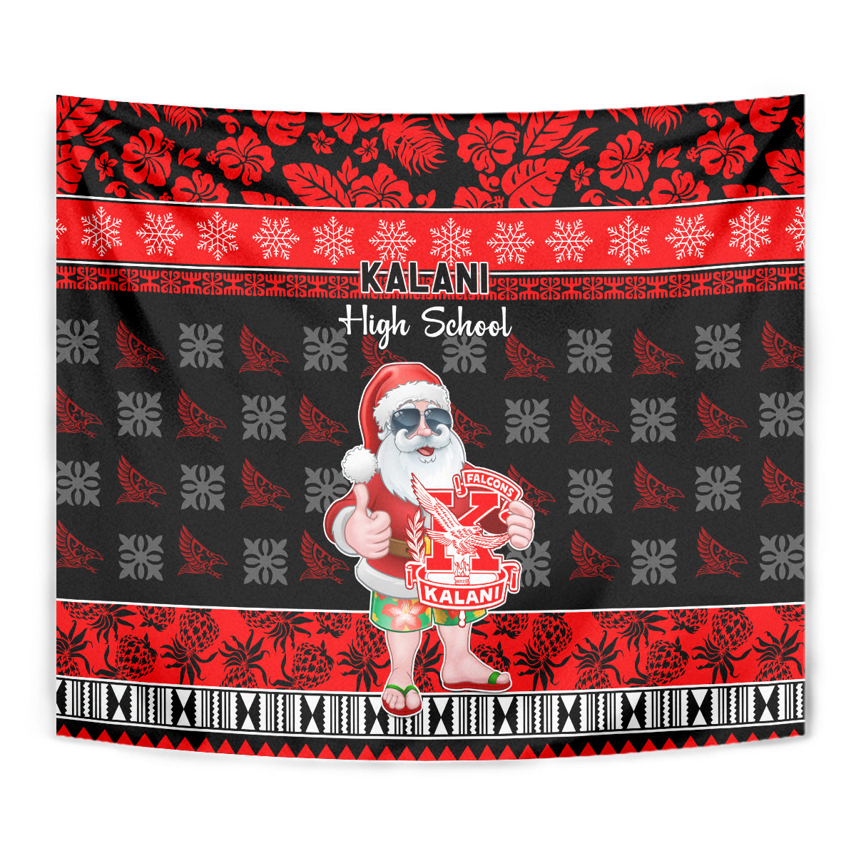 Custom Hawaii Kalani High School Christmas Tapestry Tropical Santa Claus LT05 - Polynesian Pride