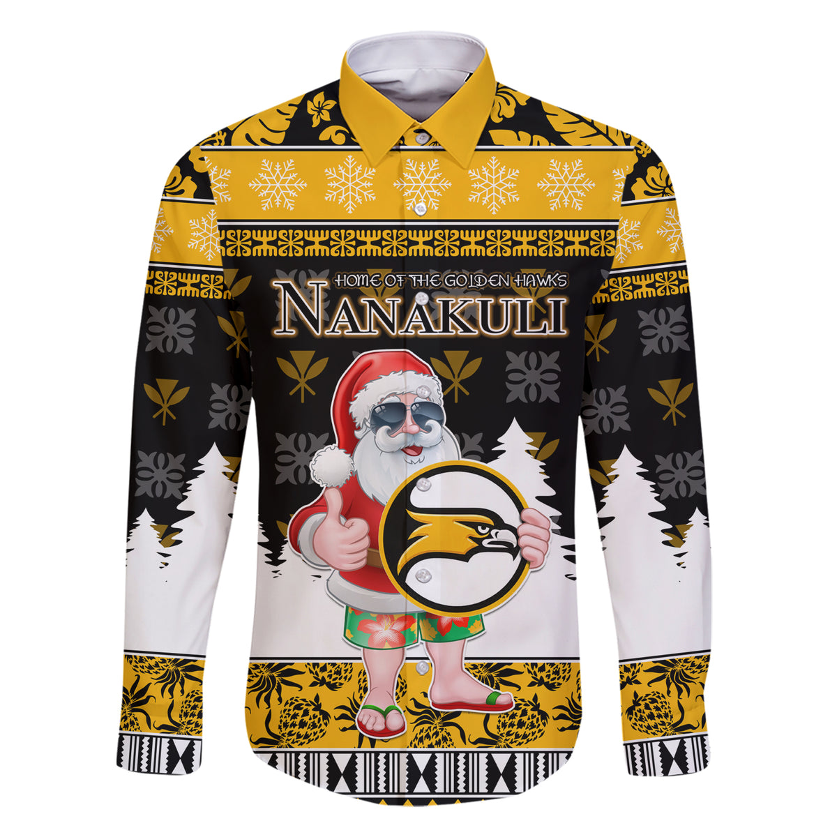 Custom Hawaii Nanakuli High and Intermediate School Christmas Family Matching Short Sleeve Bodycon Dress and Hawaiian Shirt Tropical Santa Claus LT05 Dad's Shirt - Long Sleeve Yellow - Polynesian Pride