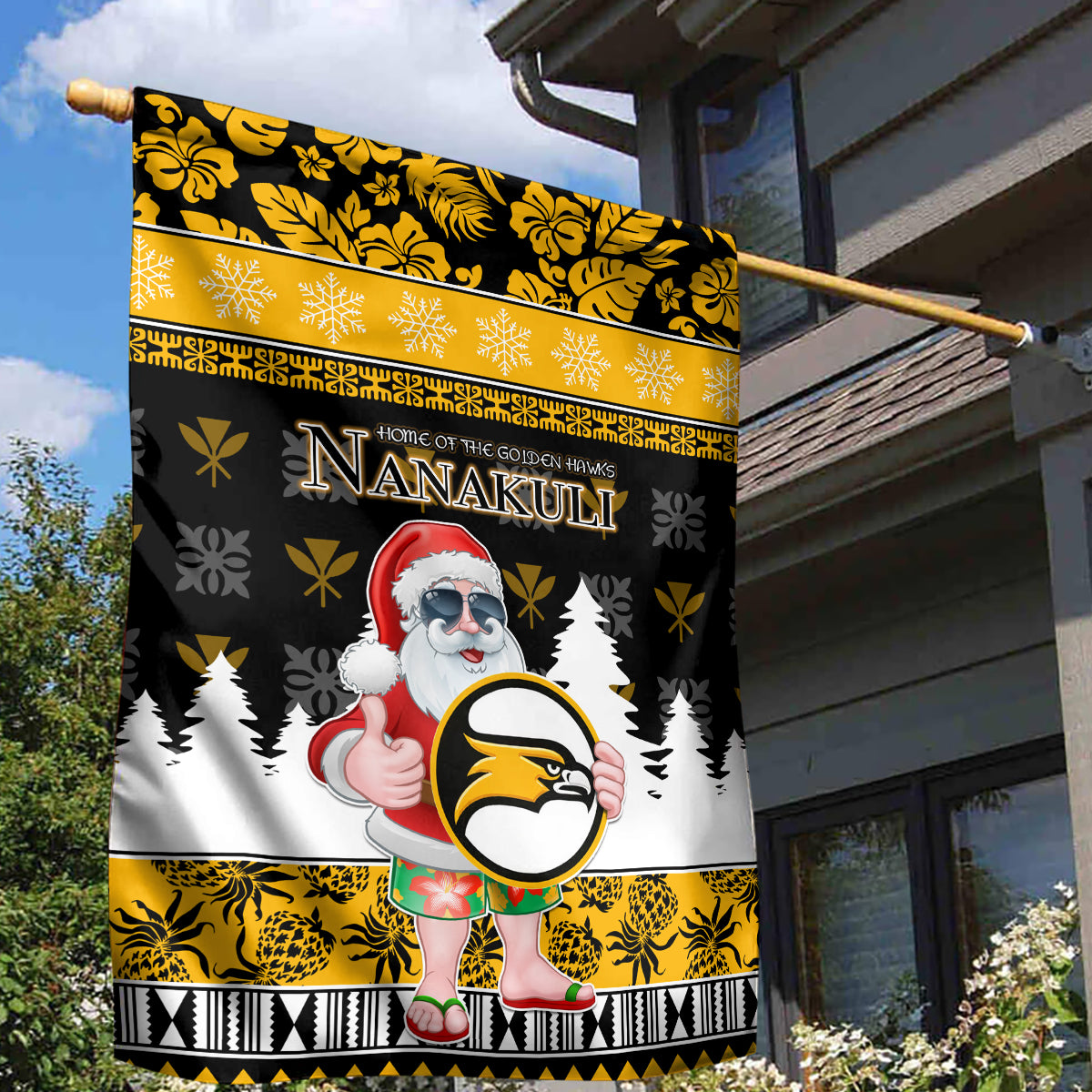 Custom Hawaii Nanakuli High and Intermediate School Christmas Garden Flag Tropical Santa Claus LT05 - Polynesian Pride