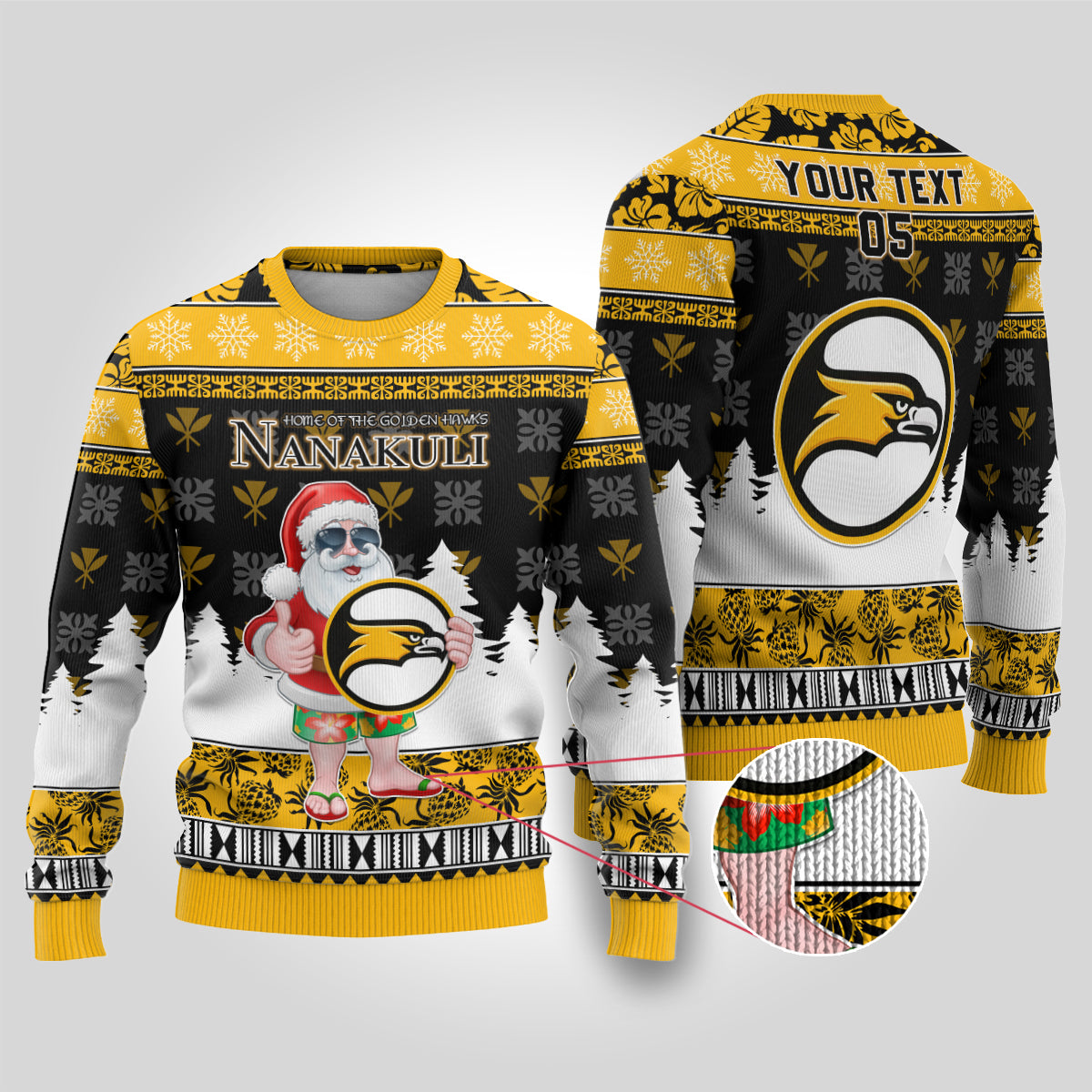 Custom Hawaii Nanakuli High and Intermediate School Christmas Ugly Christmas Sweater Tropical Santa Claus LT05 Yellow - Polynesian Pride