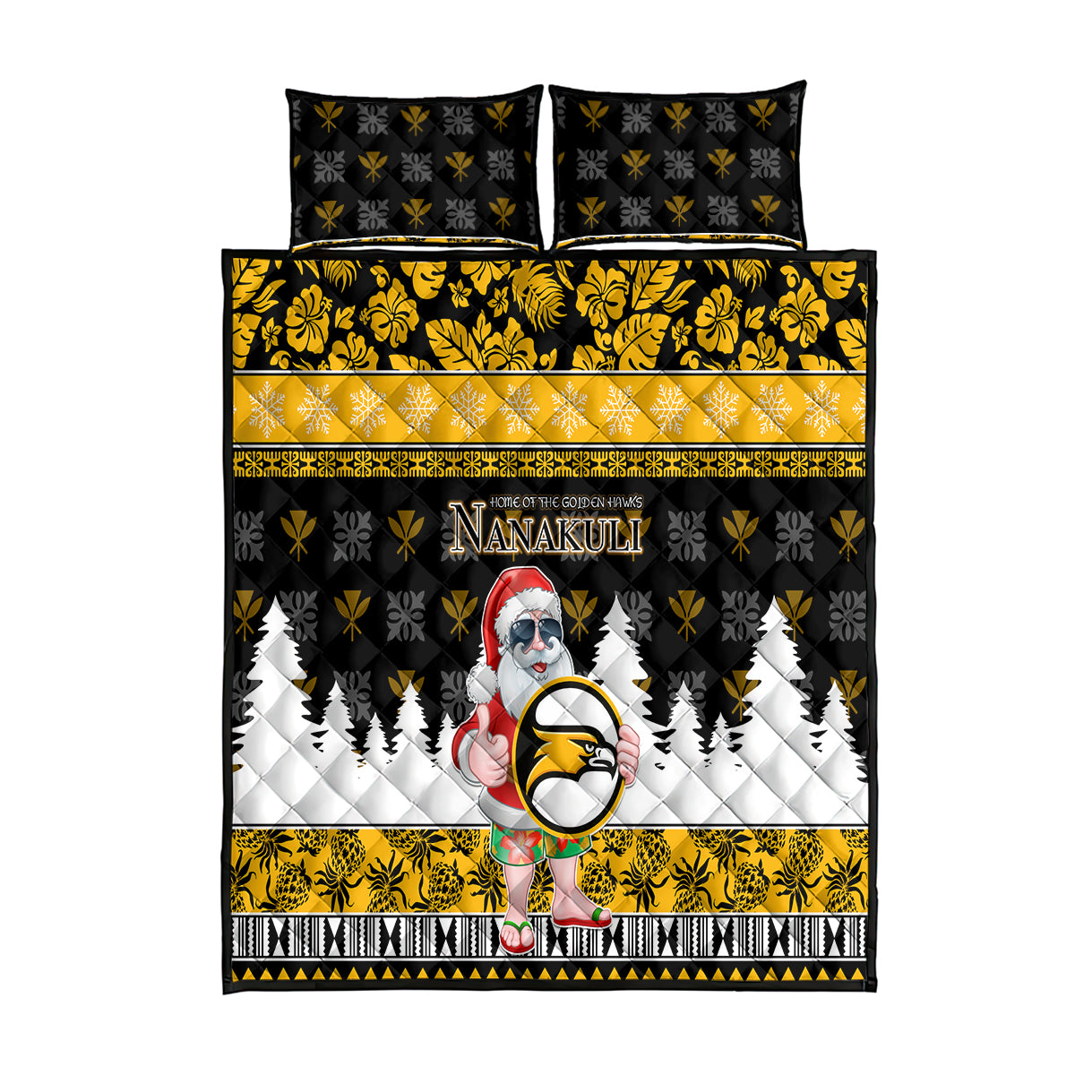 Custom Hawaii Nanakuli High and Intermediate School Christmas Quilt Bed Set Tropical Santa Claus LT05 Yellow - Polynesian Pride