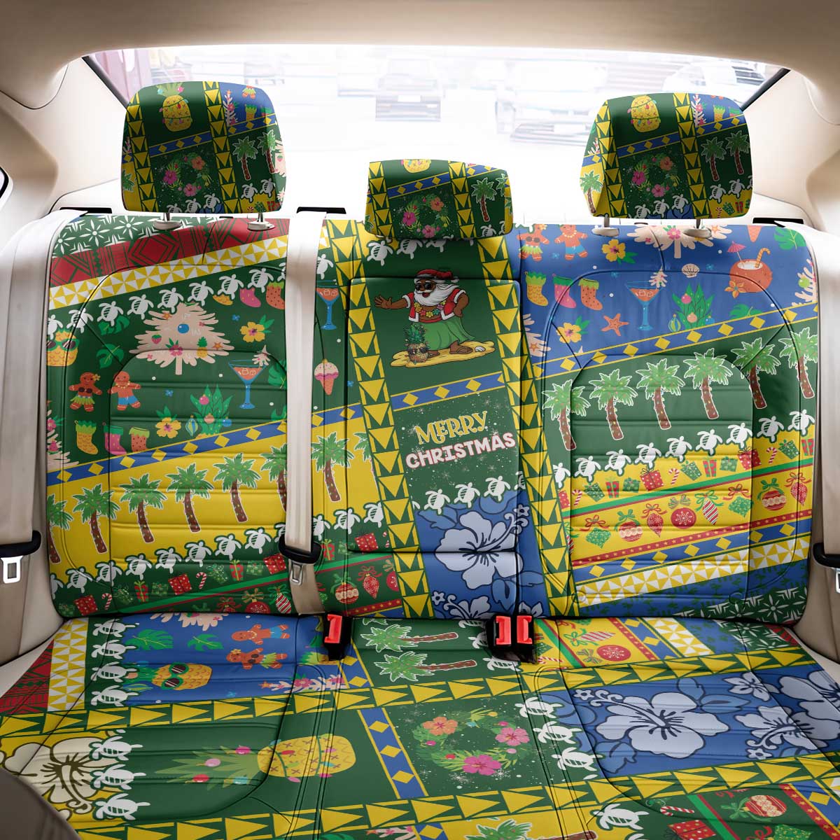 Solomon Islands Christmas Back Car Seat Cover Festive Beach Vibes - Polynesian Pride