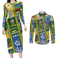Solomon Islands Christmas Couples Matching Long Sleeve Bodycon Dress and Long Sleeve Button Shirt Festive Beach Vibes - Polynesian Pride