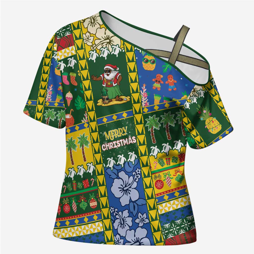 Solomon Islands Christmas Cross Shoulder Shirt Festive Beach Vibes - Polynesian Pride