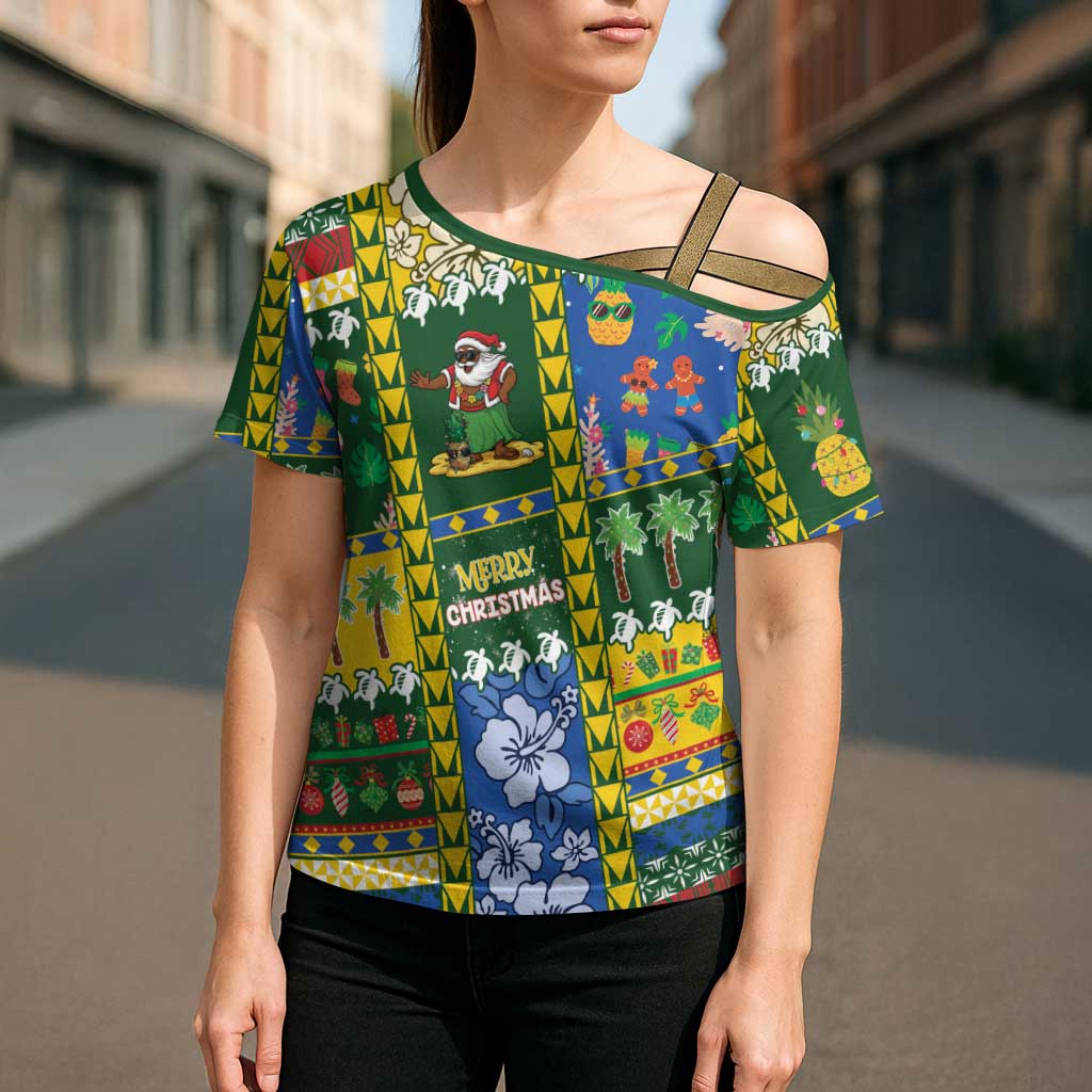 Solomon Islands Christmas Cross Shoulder Shirt Festive Beach Vibes - Polynesian Pride