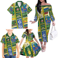 Solomon Islands Christmas Family Matching Off The Shoulder Long Sleeve Dress and Hawaiian Shirt Festive Beach Vibes - Polynesian Pride