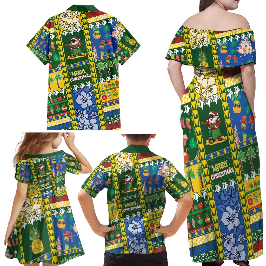 Solomon Islands Christmas Family Matching Off Shoulder Maxi Dress and Hawaiian Shirt Festive Beach Vibes - Polynesian Pride