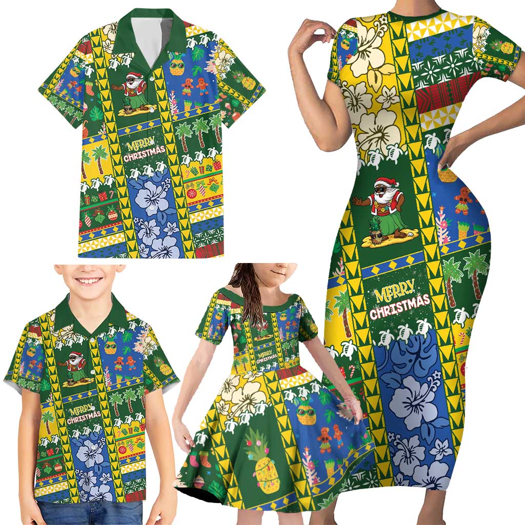 Solomon Islands Christmas Family Matching Short Sleeve Bodycon Dress and Hawaiian Shirt Festive Beach Vibes - Polynesian Pride