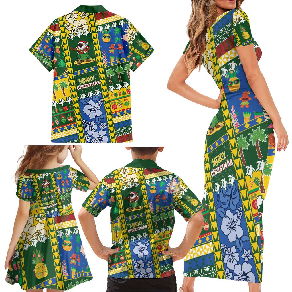 Solomon Islands Christmas Family Matching Short Sleeve Bodycon Dress and Hawaiian Shirt Festive Beach Vibes - Polynesian Pride
