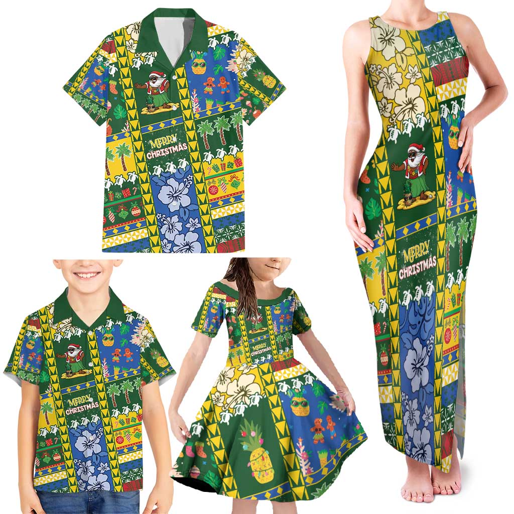Solomon Islands Christmas Family Matching Tank Maxi Dress and Hawaiian Shirt Festive Beach Vibes - Polynesian Pride