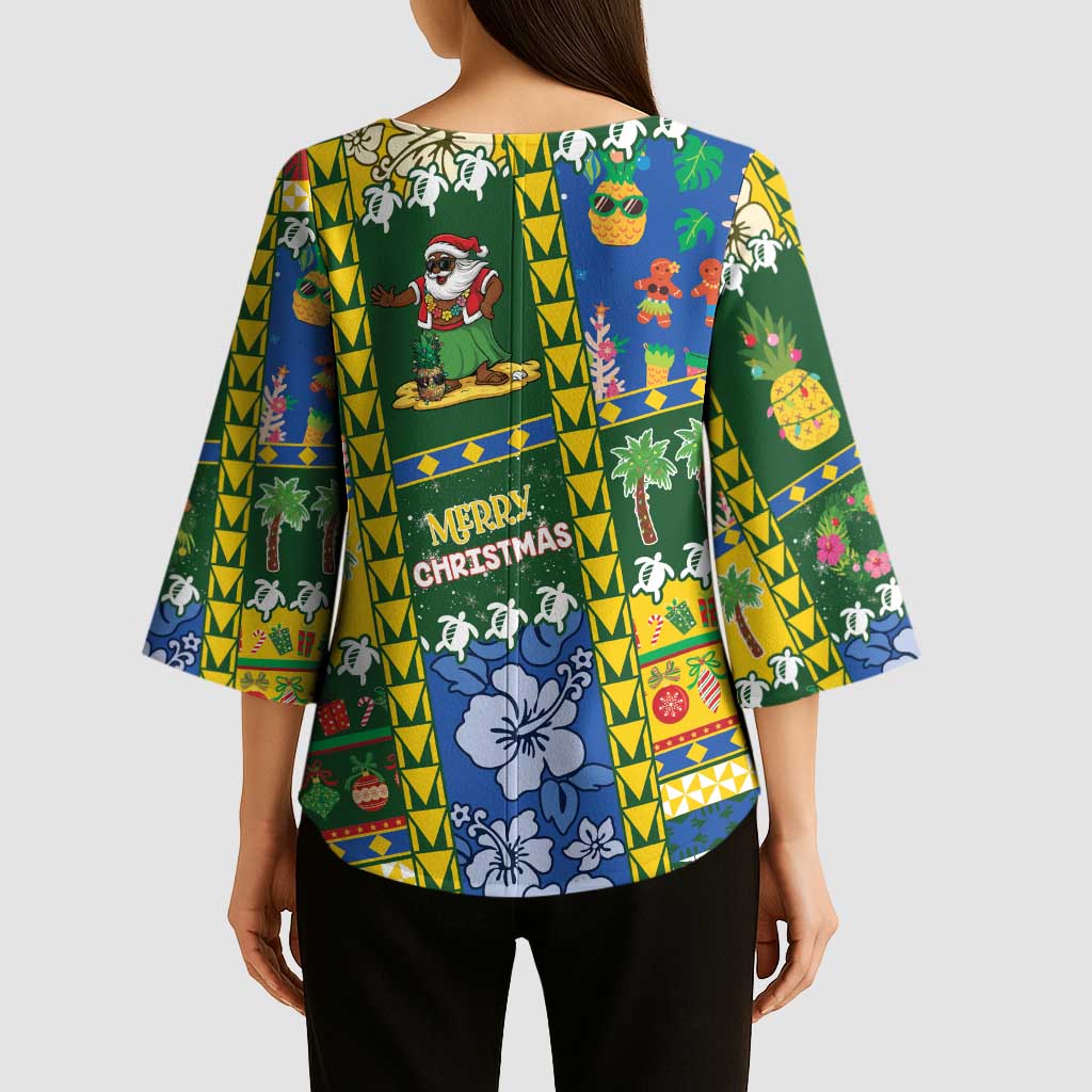 Solomon Islands Christmas Kimono Sleeve Blouse Festive Beach Vibes - Polynesian Pride