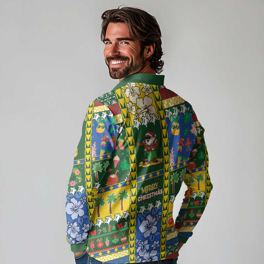 Solomon Islands Christmas Long Sleeve Polo Shirt Festive Beach Vibes - Polynesian Pride