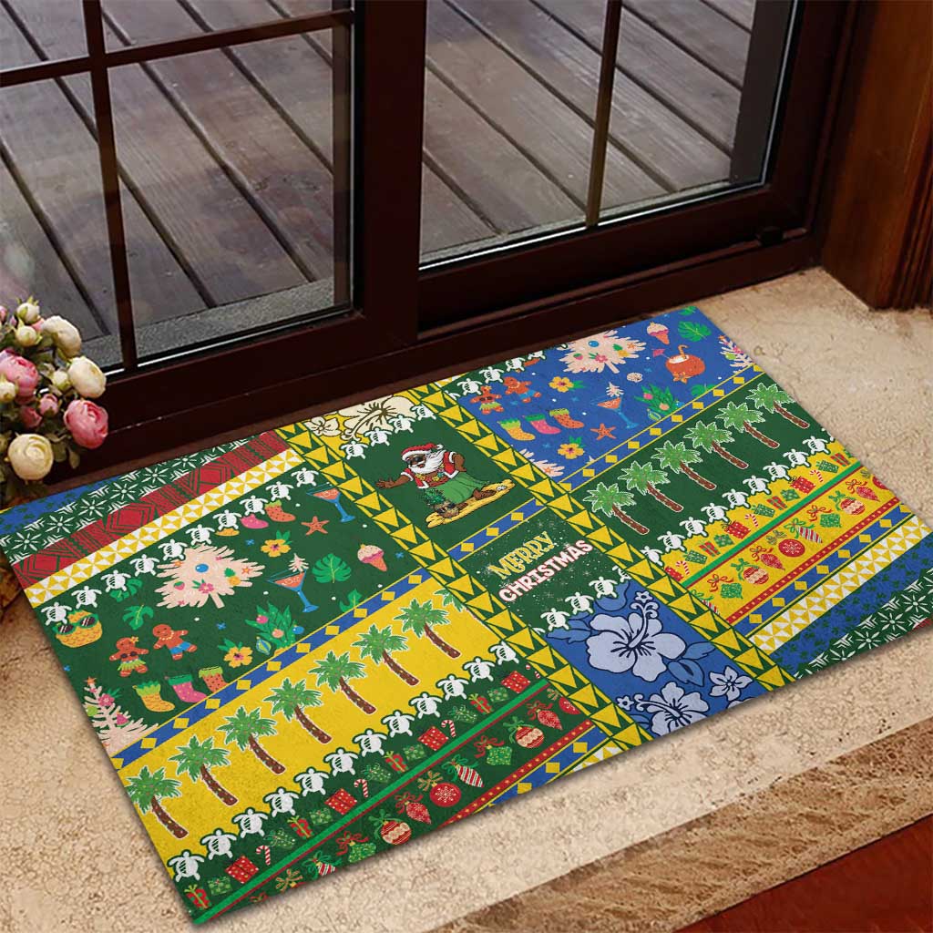 Solomon Islands Christmas Rubber Doormat Festive Beach Vibes - Polynesian Pride