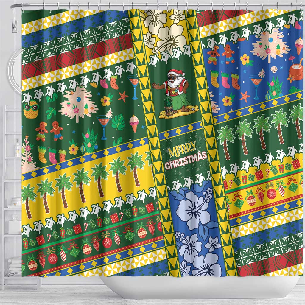 Solomon Islands Christmas Shower Curtain Festive Beach Vibes - Polynesian Pride