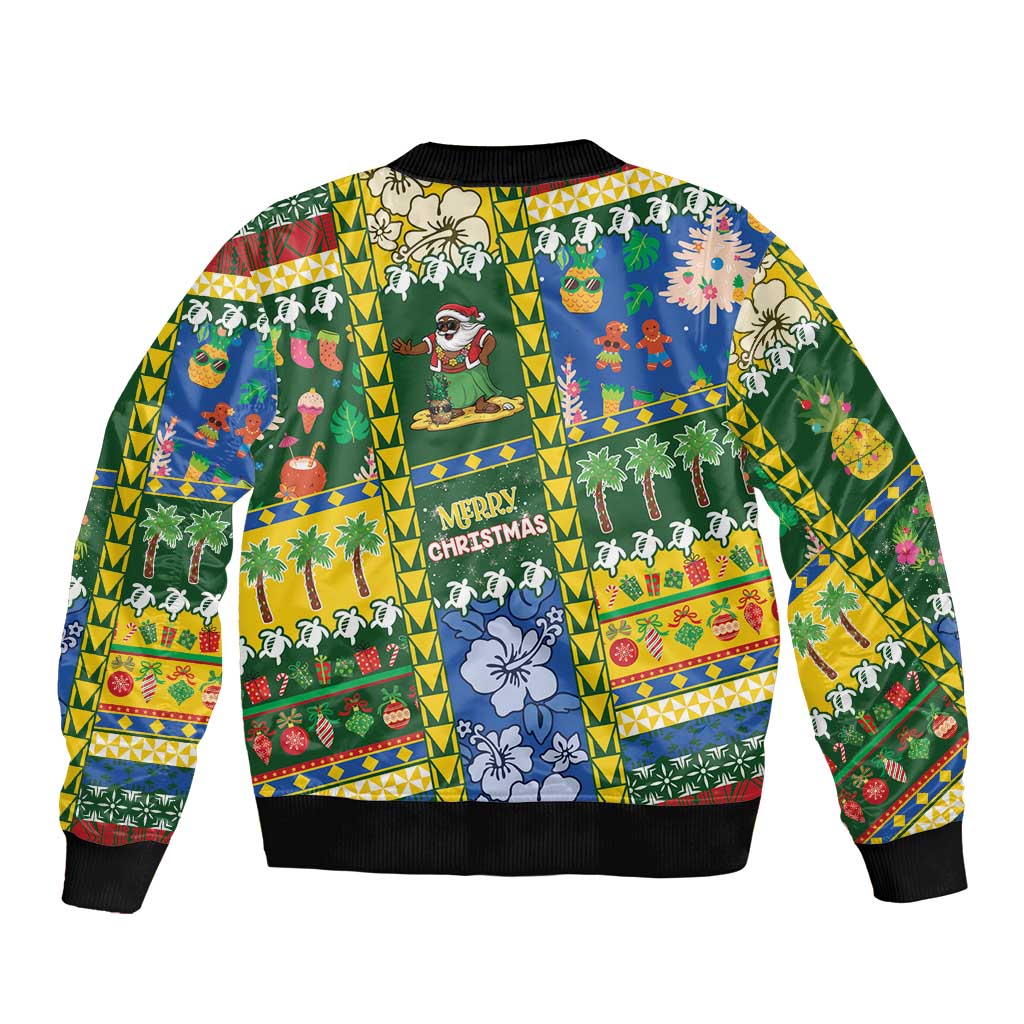 Solomon Islands Christmas Sleeve Zip Bomber Jacket Festive Beach Vibes - Polynesian Pride