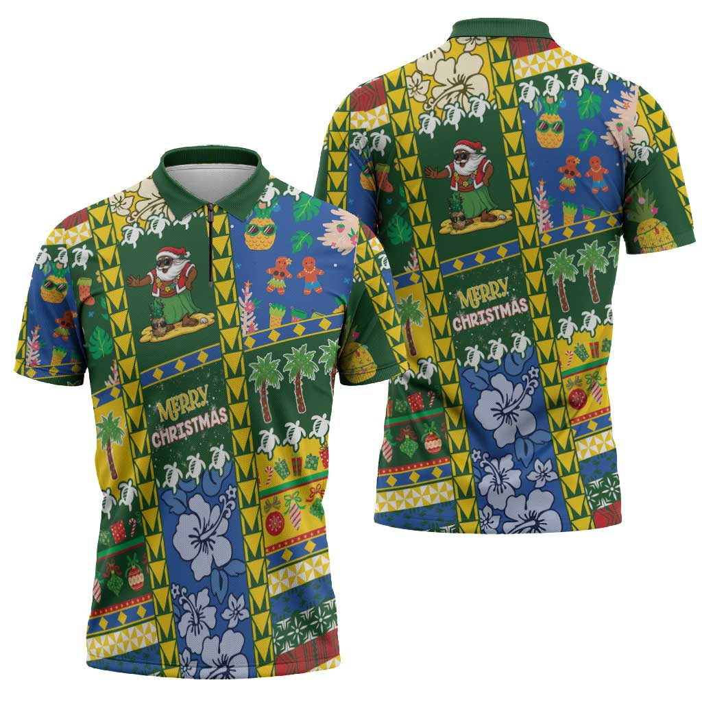 Solomon Islands Christmas Zipper Polo Shirt Festive Beach Vibes - Polynesian Pride